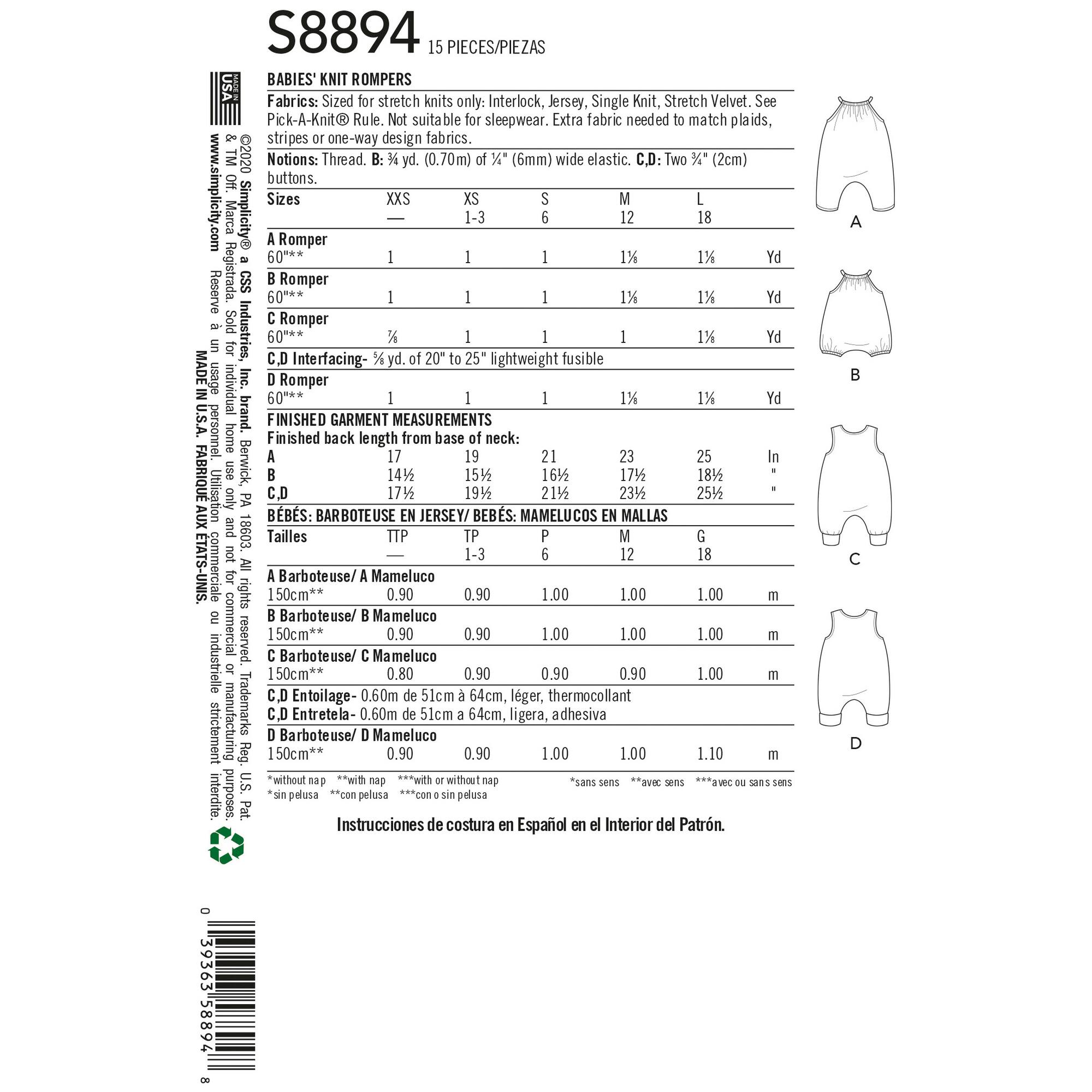 Simplicity® Pattern CS8894 (XXS-XS-S-M-L)